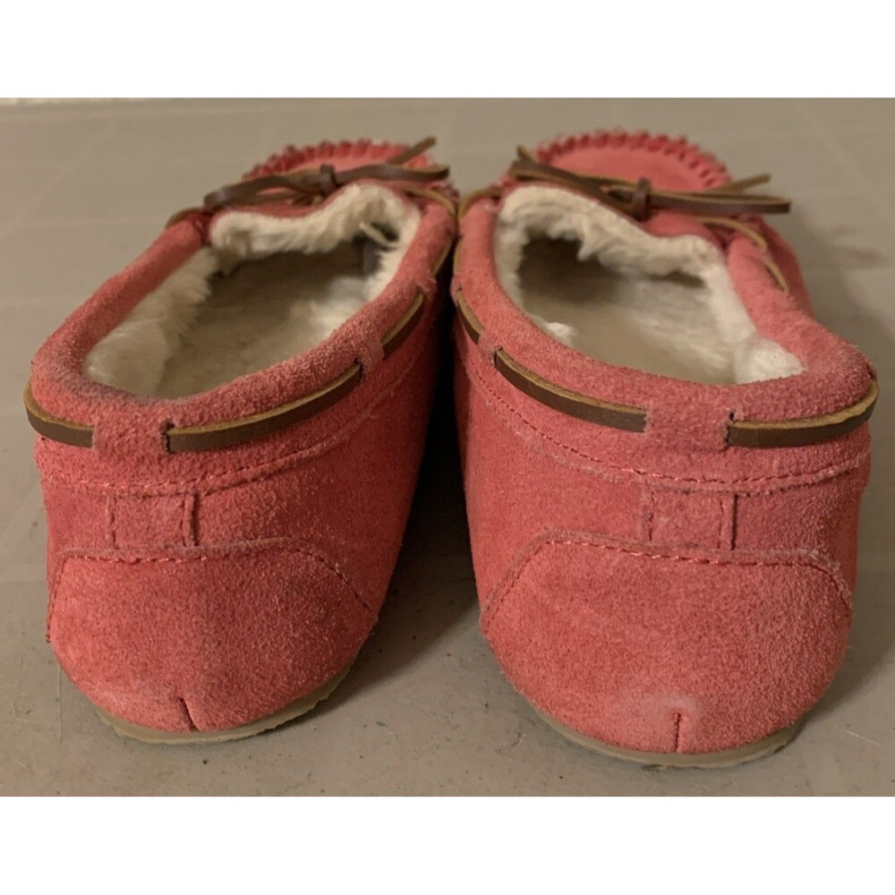 Minnetonka Moccasin Slippers Shoes Women’s 7 Pink Suede Faux Fur Rubber Sole - Picture 4 of 7